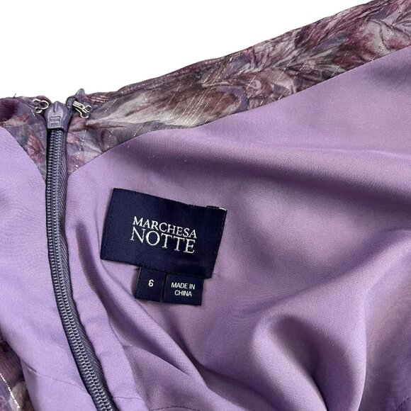 Marchesa Notte Floral Chiffon‎ Asymmetric Ruffle Maxi Dress 6 Purple Romantic - Picture 10 of 16